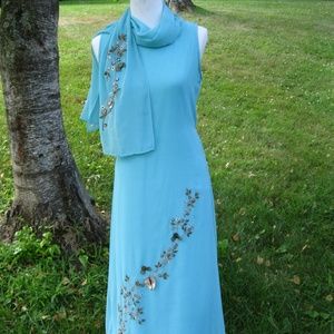 NWT Size S Nupur aqua embroidered maxi dress